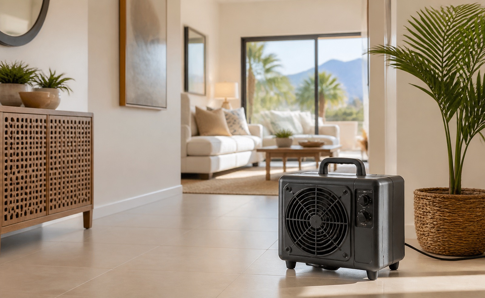Professional odor removal equipment in a clean rental home
